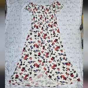 J for Justify Juniors' White floral maxi dress with off the shoulder design. 1X